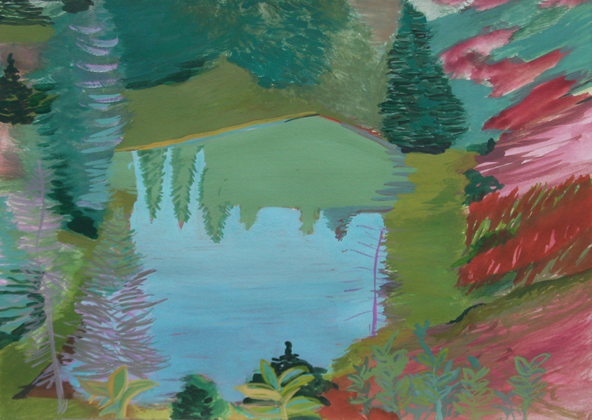 Spruce Woods bergmeer 2009 gouache op papier 32cm x 45cm