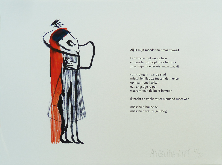 prent Angeline Lips 2016/ gedicht Kira Wuck uit cassette DE MEESTE DINGEN...